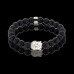 FEW LEFT! SilverBuddha/Matte Onyx Bead Bracelet